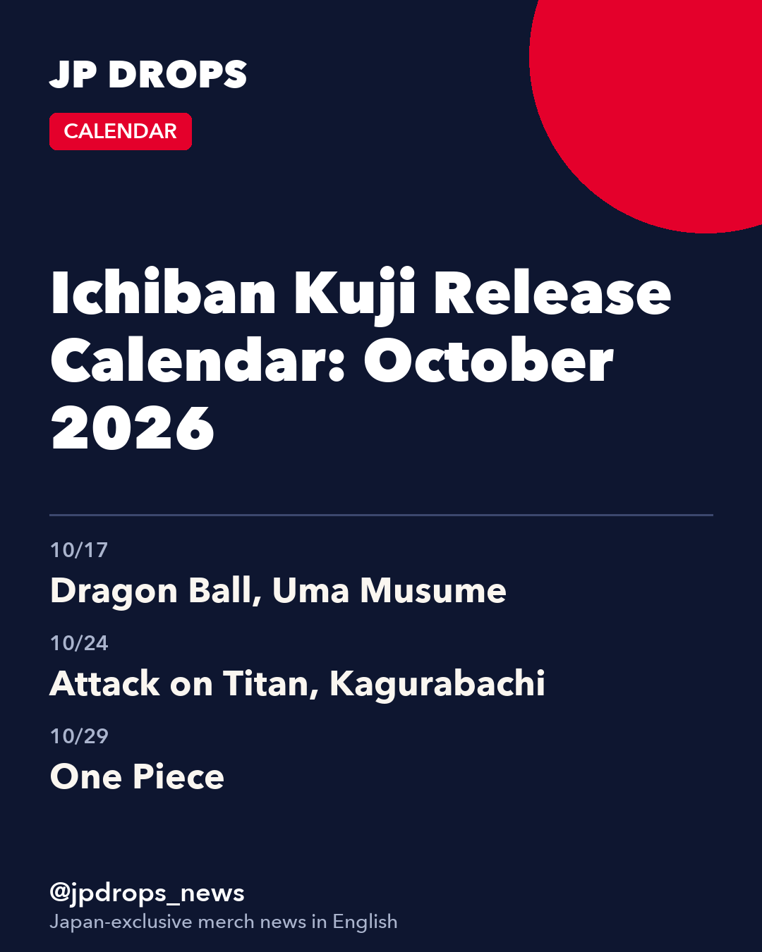Ichiban Kuji Release Calendar: October 2026