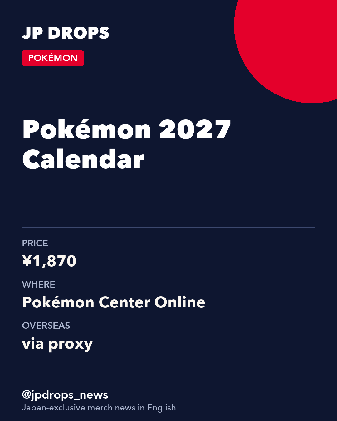 Pokémon 2027 Calendar