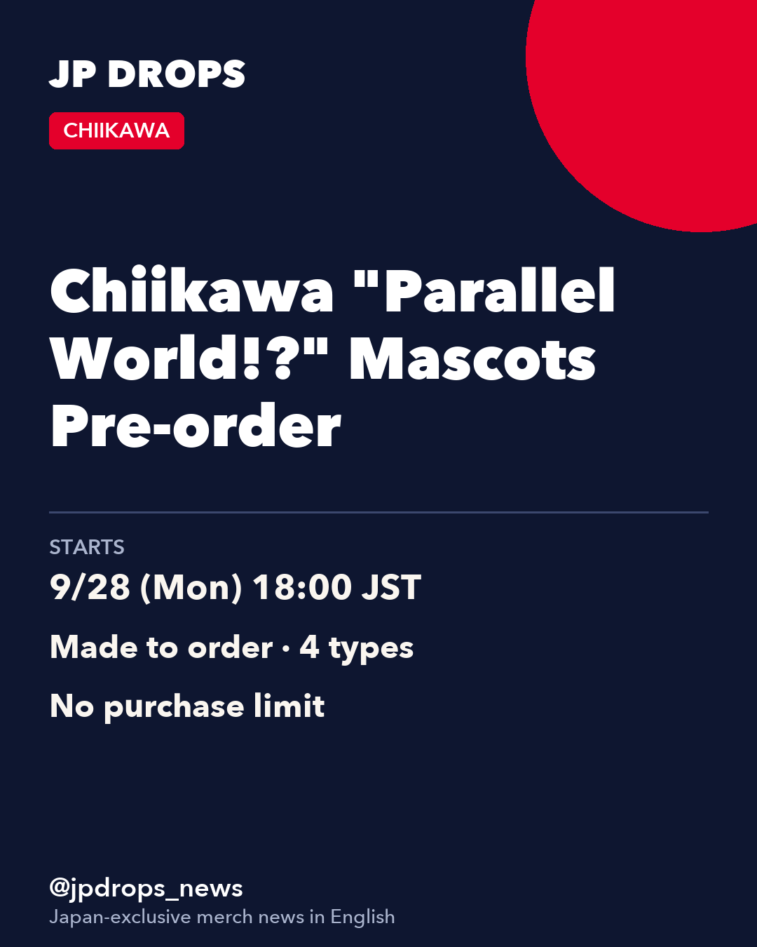 Chiikawa "Parallel World!?" Mascots Pre-order